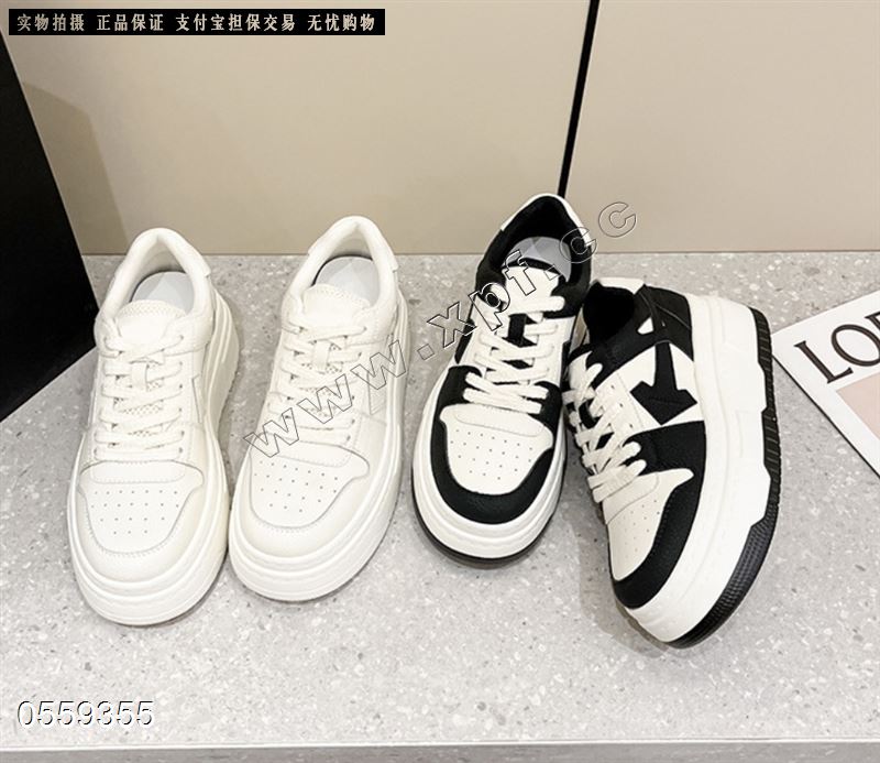 韩国爆款时尚尖箭头厚底百搭拼色熊猫鞋板鞋a9180