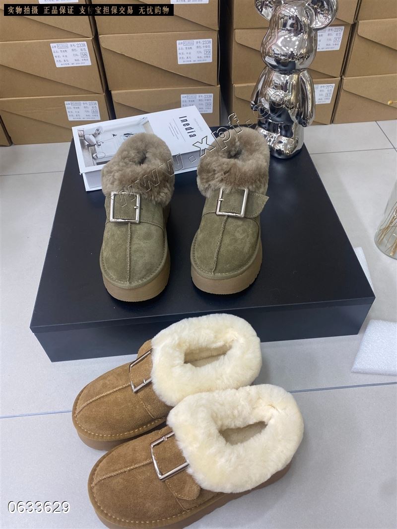 真毛厚底雪地棉鞋一脚蹬冬季加绒勃肯鞋真皮毛毛吐司鞋面包鞋832-10