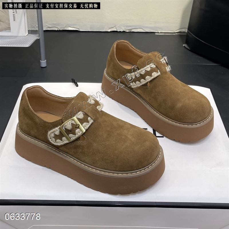 毛毛 牛皮厚底