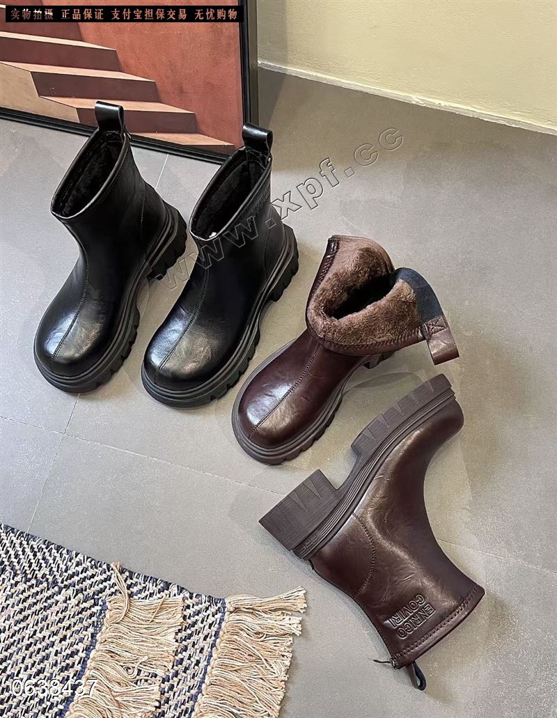 新款切尔西靴法式高跟靴女后拉链短靴
