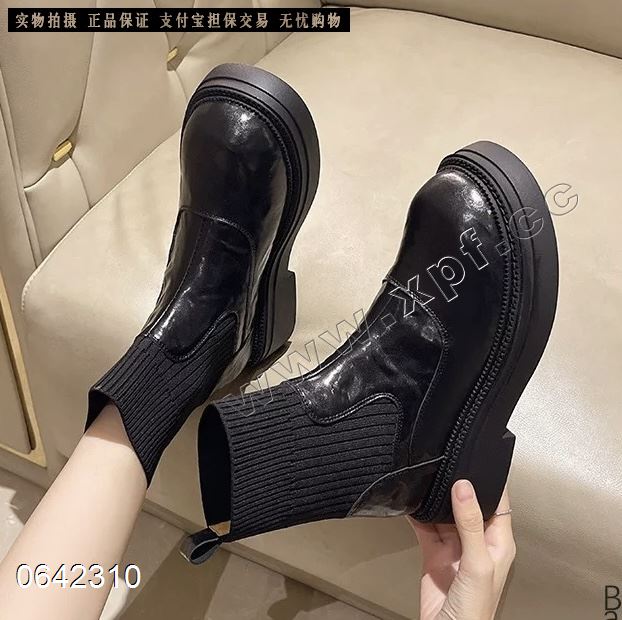 加绒英伦风针织毛线筒短靴7969