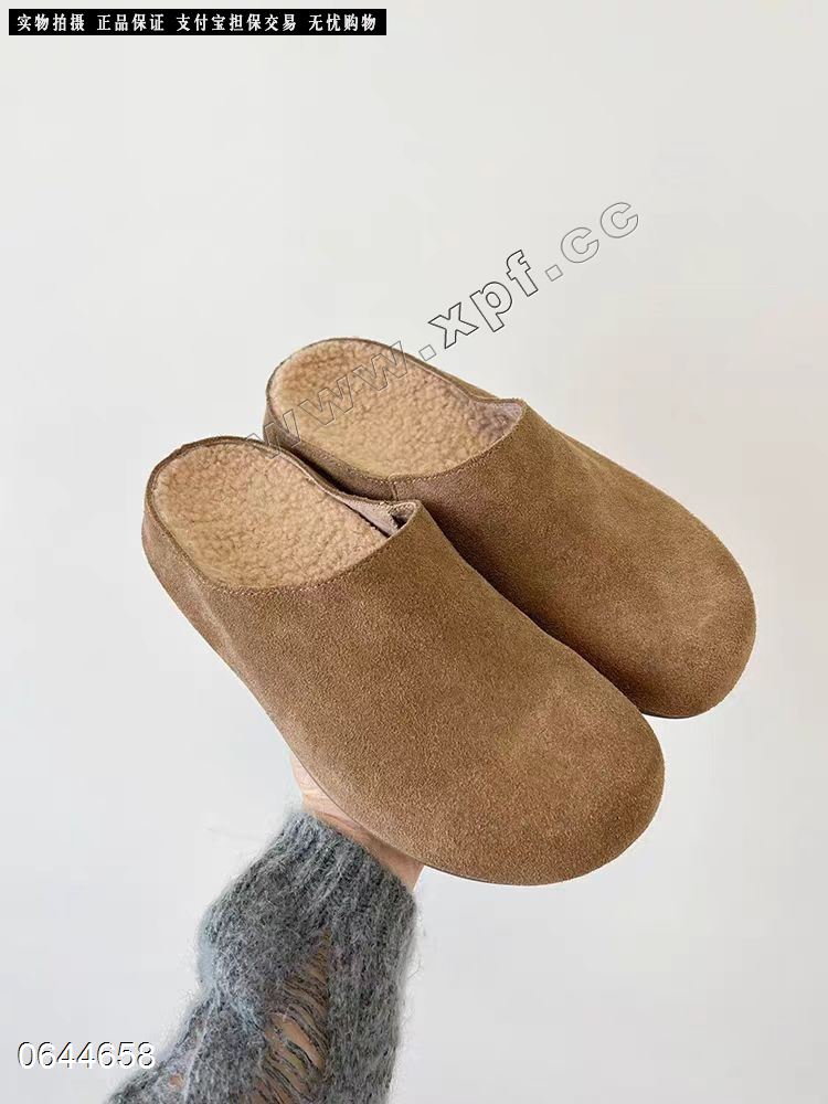 磨砂皮包头绒里拖鞋