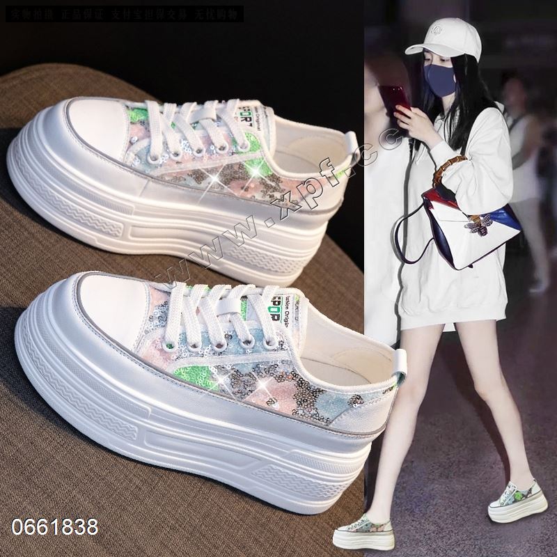 夏季新款亮片单网厚底内增高休闲鞋2501  底高：6CM+3CM