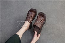 复古方头漏趾罗马褶皱百搭拖鞋  25579