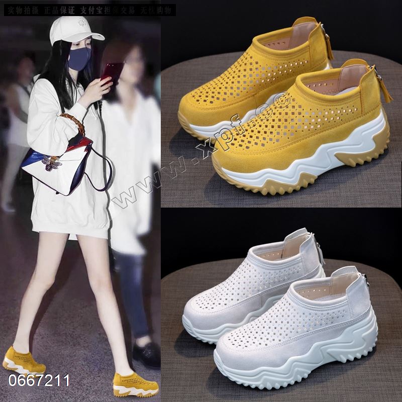 夏季新款厚底镂空透气老爹鞋 2529  跟高：5CM+2CM