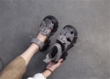 复古擦色头层牛皮编织厚底包跟魔术贴凉鞋 25591